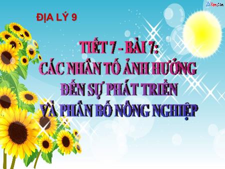 Bài giảng Địa lí Lớp 9 - Tiết 7, Bài 7: Các nhân tố ảnh hưởng đến sự phát triển và phân bố nông nghiệp