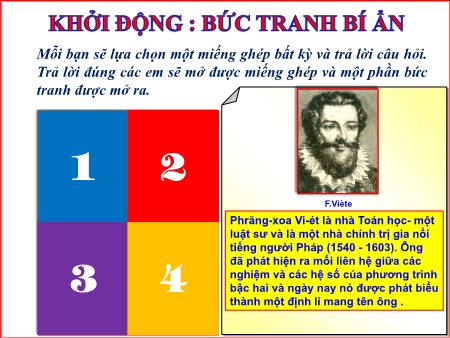 Bài giảng Toán Lớp 9 - Hệ thức vi-ét và ứng dụng. Luyện tập