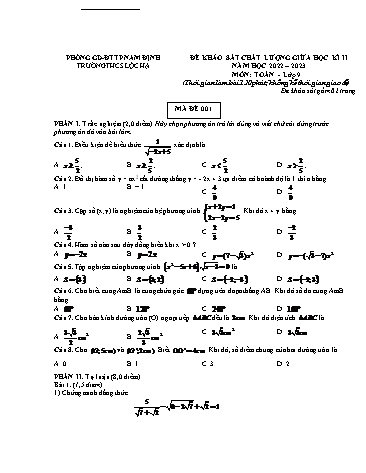 Đề khảo sát chất lượng giữa học kì 2 Toán Lớp 9 Sách Kết nối tri thức - Năm học 2022-2023 - Trường THCS Lộc Hạ
