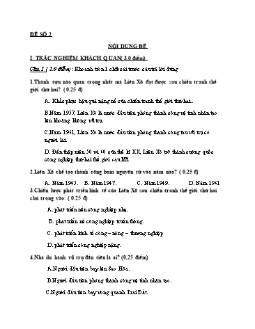 Đề kiểm tra Lịch sử Lớp 9 (Có đáp án)