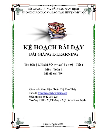 Kế hoạch bài dạy Toán Lớp 9 Sách Kết nối tri thức - Bài 1: Hàm số y = ax² - Trường THCS Mỹ Thắng