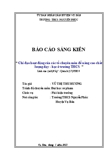 Sáng kiến kinh nghiệm Chỉ đạo hoạt động của các tổ chuyên môn để nâng cao chất lượng dạy học ở trường THCS