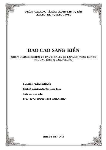 Sáng kiến kinh nghiệm Dạy tiết Luyện tập môn Toán Lớp 9 ở trường THCS Quang Trung