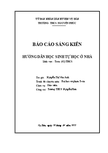 Sáng kiến kinh nghiệm Hướng dẫn học sinh tự học ở nhà
