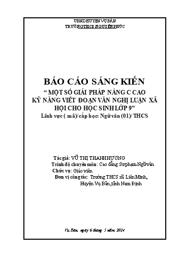 Sáng kiến kinh nghiệm Một số giải pháp nâng cao kỹ năng viết đoạn văn nghị luận xã hội cho học sinh Lớp 9