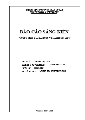 Sáng kiến kinh nghiệm Phương pháp giải bài toán về mạch điện Lớp 9