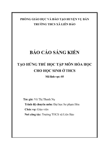 Sáng kiến kinh nghiệm Tạo hứng thú học tập môn Hóa học cho học sinh ở THCS