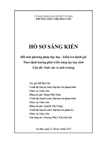 SKKN Đổi mới phương pháp dạy học. Kiểm tra đánh giá theo định hướng phát triển năng lực học sinh. Chủ đề Sinh vật và môi trường