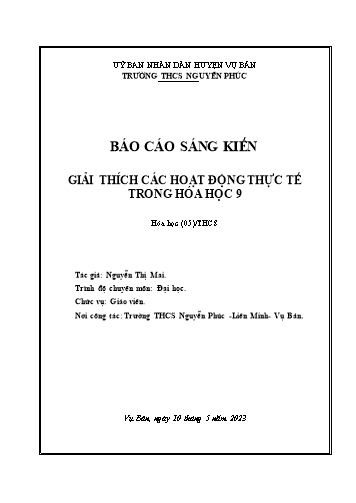 SKKN Giải thích các hiện tượng thực tế trong Hóa học 9