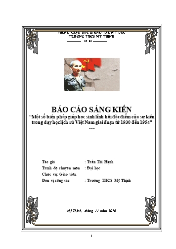 SKKN Một số biện pháp giúp học sinh lĩnh hội đặc điểm của sự kiện trong dạy học lịch sử Việt Nam giai đoạn từ 1930 đến 1954