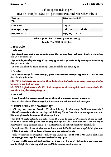 Kế hoạch bài dạy Tin Học Lớp 9 - Bài 16. Thực hành: Lập chương trình máy tính - Năm học 2026-2027 (Tích hợp Năng lực số và AI)