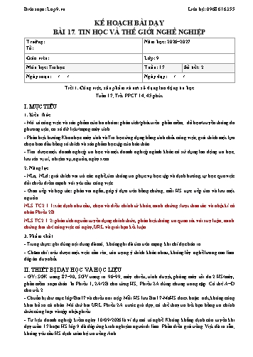 Kế hoạch bài dạy Tin Học Lớp 9 - Bài 17. Tin học và thế giới nghề nghiệp - Năm học 2026-2027 (Tích hợp Năng lực số và AI)